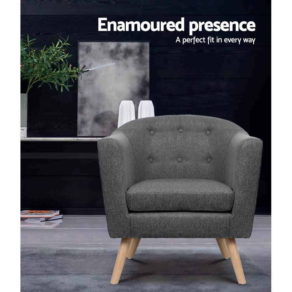 Artiss ADORA Armchair Accent Armchairs Sofa Lounge Fabric Grey freeshipping - Awezingly