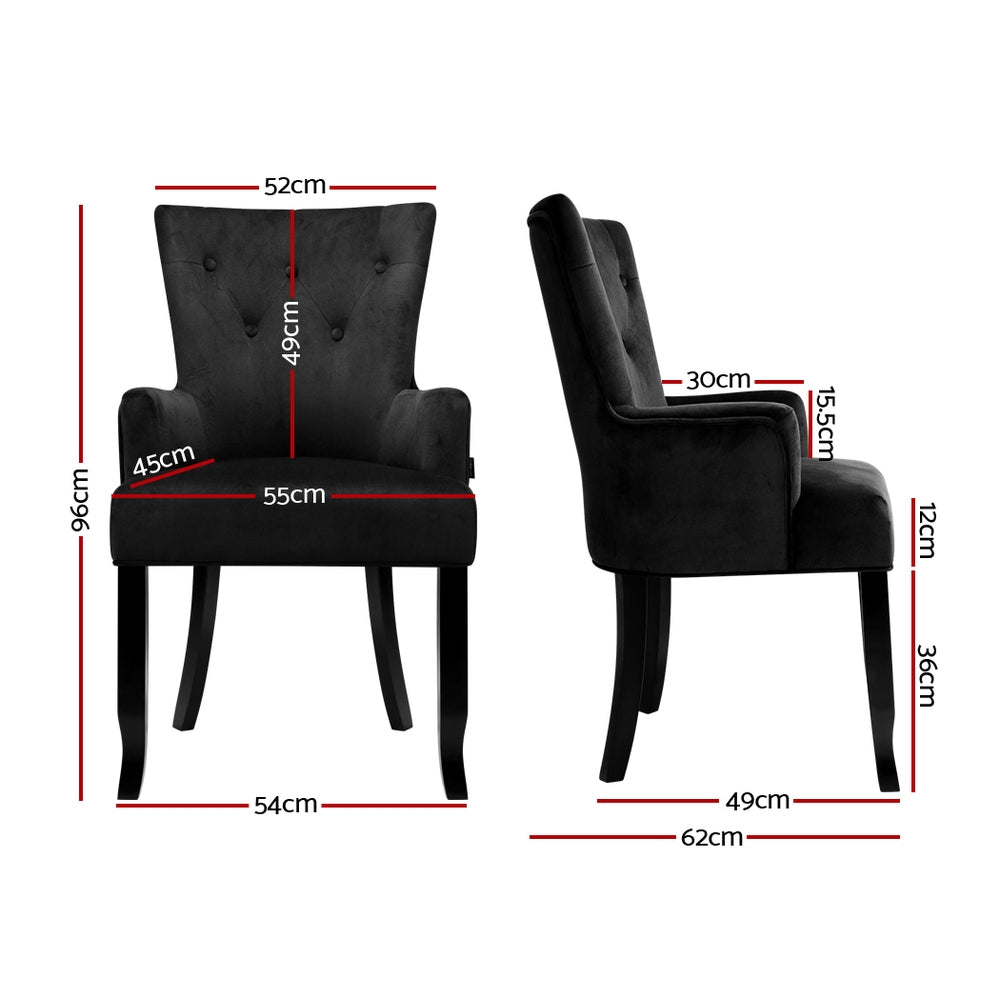 Artiss Dining Chairs French Provincial Chair Velvet Fabric Timber Retro Black freeshipping - Awezingly