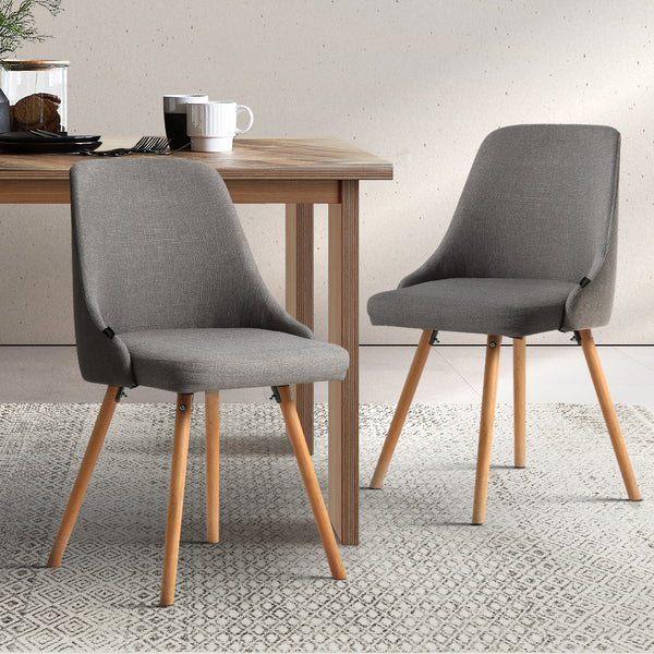 Artiss 2x Replica Dining Chairs Beech Wooden Timber Chair Kitchen Fabric Grey freeshipping - Awezingly