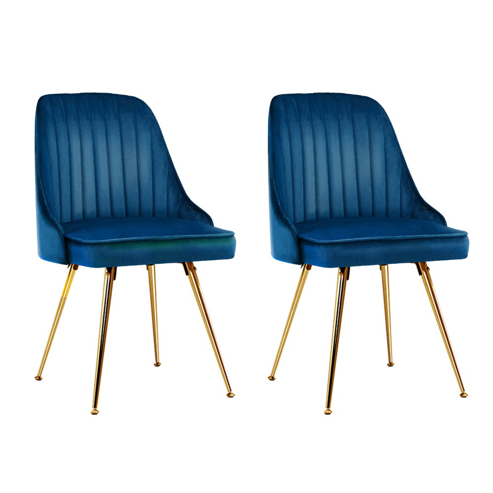 Artiss Set of 2 Dining Chairs Retro Chair Cafe Kitchen Modern Metal Legs Velvet Blue freeshipping - Awezingly
