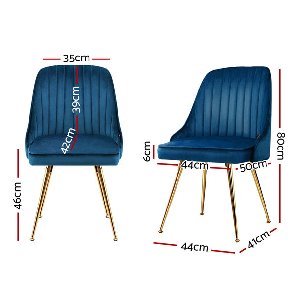 Artiss Set of 2 Dining Chairs Retro Chair Cafe Kitchen Modern Metal Legs Velvet Blue freeshipping - Awezingly