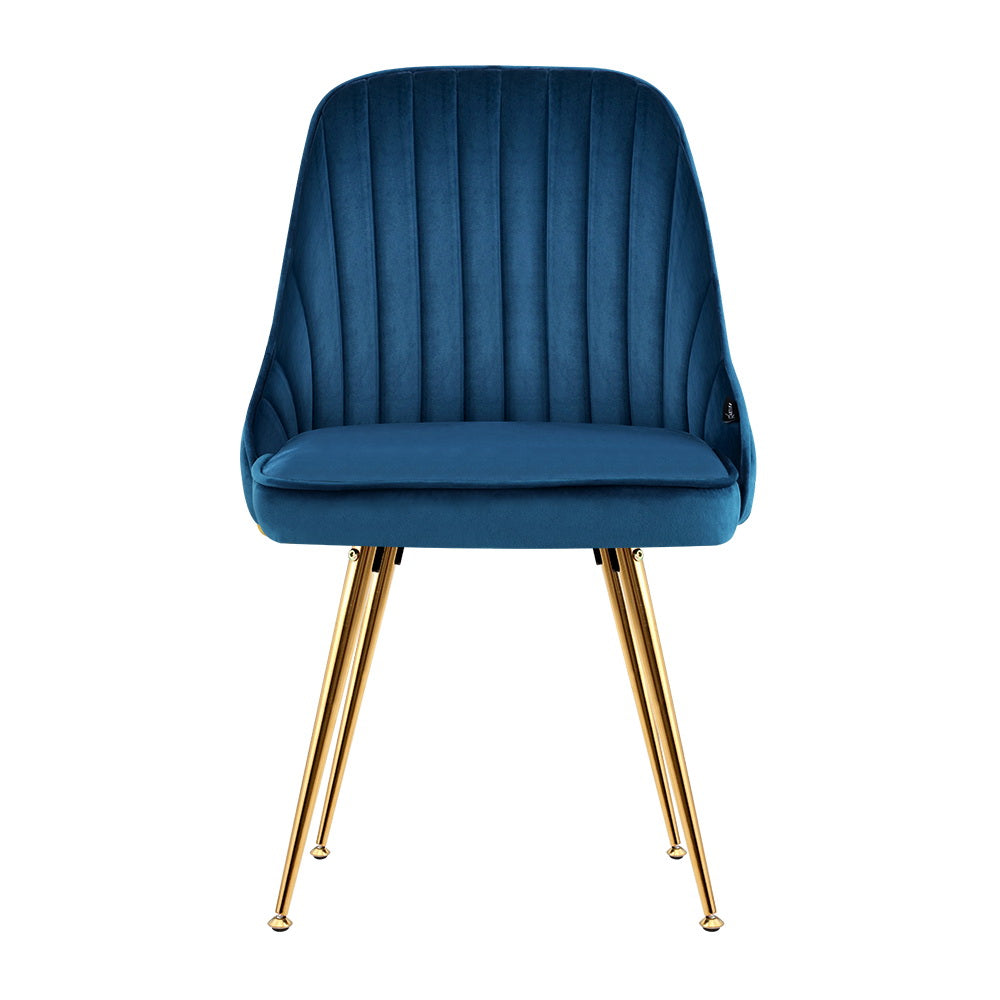 Artiss Set of 2 Dining Chairs Retro Chair Cafe Kitchen Modern Metal Legs Velvet Blue freeshipping - Awezingly