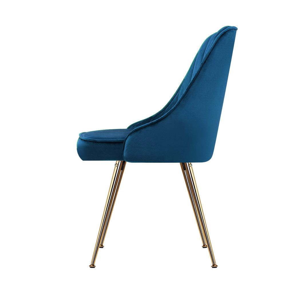 Artiss Set of 2 Dining Chairs Retro Chair Cafe Kitchen Modern Metal Legs Velvet Blue freeshipping - Awezingly