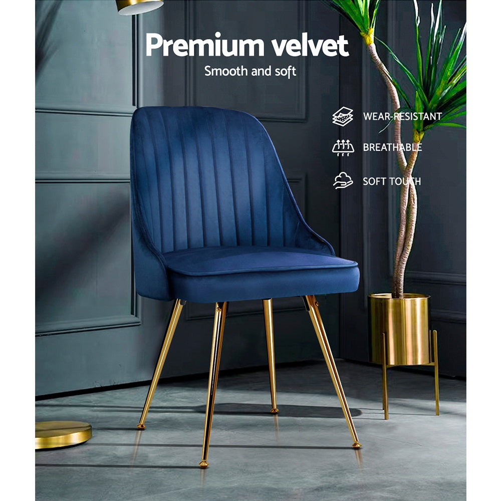 Artiss Set of 2 Dining Chairs Retro Chair Cafe Kitchen Modern Metal Legs Velvet Blue freeshipping - Awezingly