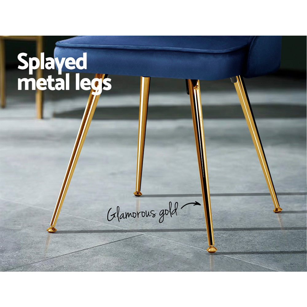 Artiss Set of 2 Dining Chairs Retro Chair Cafe Kitchen Modern Metal Legs Velvet Blue freeshipping - Awezingly