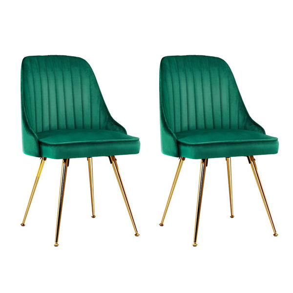 Artiss Set of 2 Dining Chairs Retro Chair Cafe Kitchen Modern Metal Legs Velvet Green freeshipping - Awezingly