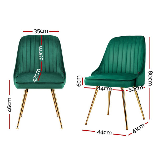 Artiss Set of 2 Dining Chairs Retro Chair Cafe Kitchen Modern Metal Legs Velvet Green freeshipping - Awezingly