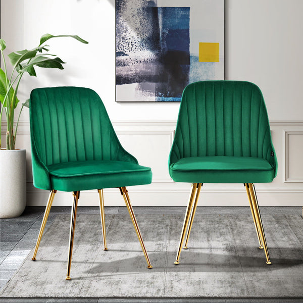 Artiss Set of 2 Dining Chairs Retro Chair Cafe Kitchen Modern Metal Legs Velvet Green freeshipping - Awezingly