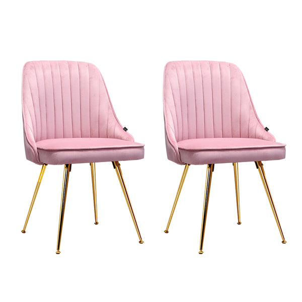 2 x Artiss Dining Chairs Retro Chair Modern Iron Legs Velvet Pink freeshipping - Awezingly