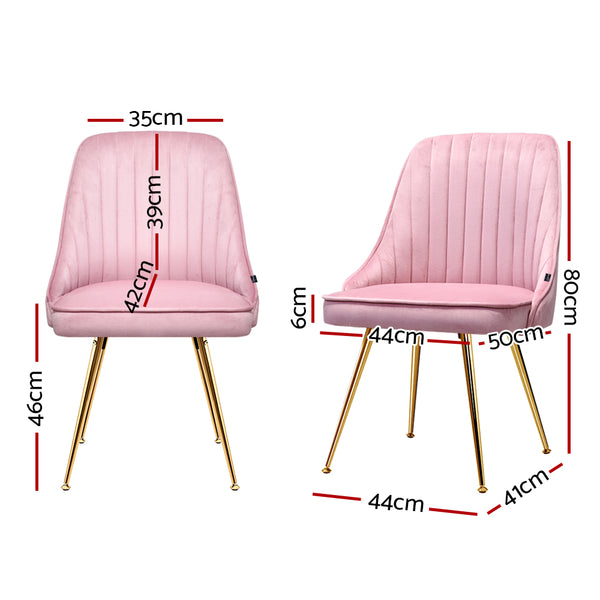 2 x Artiss Dining Chairs Retro Chair Modern Iron Legs Velvet Pink freeshipping - Awezingly