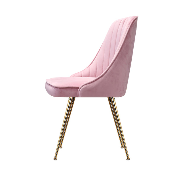 2 x Artiss Dining Chairs Retro Chair Modern Iron Legs Velvet Pink freeshipping - Awezingly