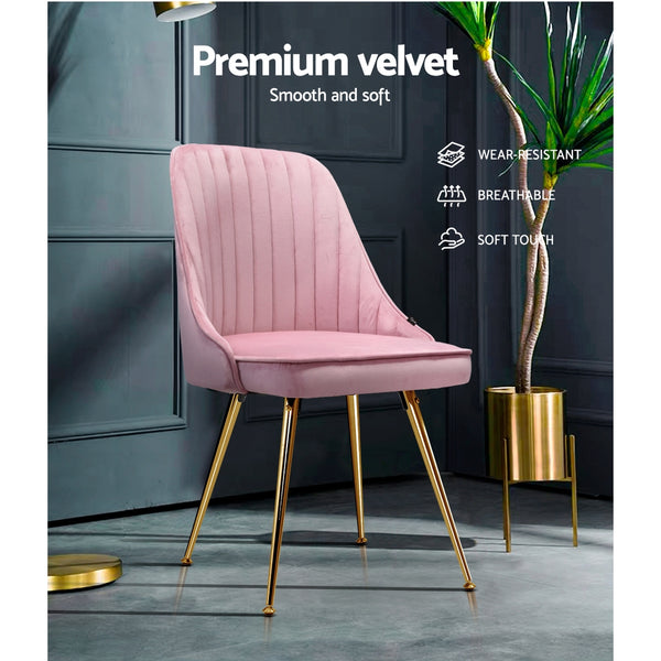 2 x Artiss Dining Chairs Retro Chair Modern Iron Legs Velvet Pink freeshipping - Awezingly