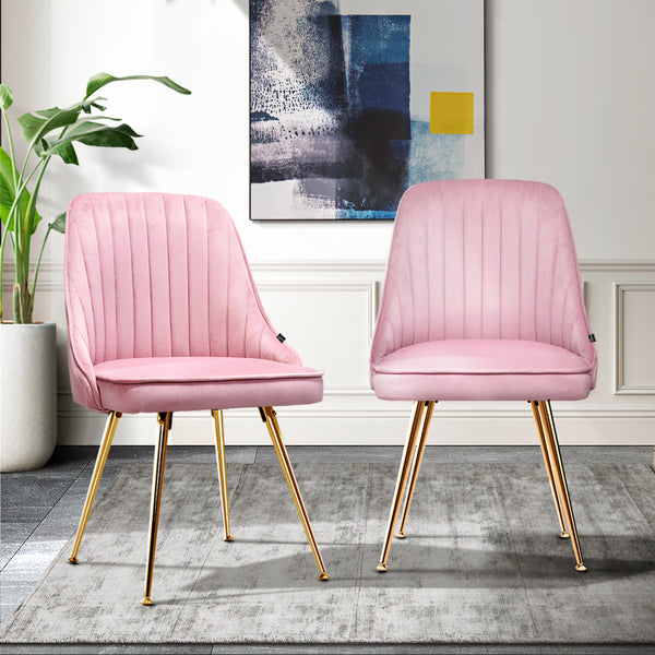 2 x Artiss Dining Chairs Retro Chair Modern Iron Legs Velvet Pink freeshipping - Awezingly