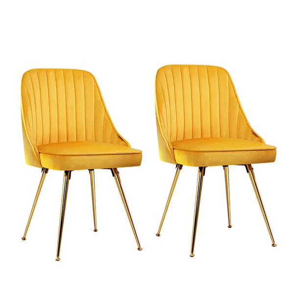 Artiss Set of 2 Dining Chairs Retro Chair Cafe Kitchen Modern Metal Legs Velvet Yellow freeshipping - Awezingly