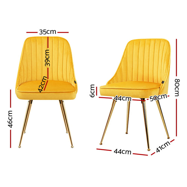 Artiss Set of 2 Dining Chairs Retro Chair Cafe Kitchen Modern Metal Legs Velvet Yellow freeshipping - Awezingly
