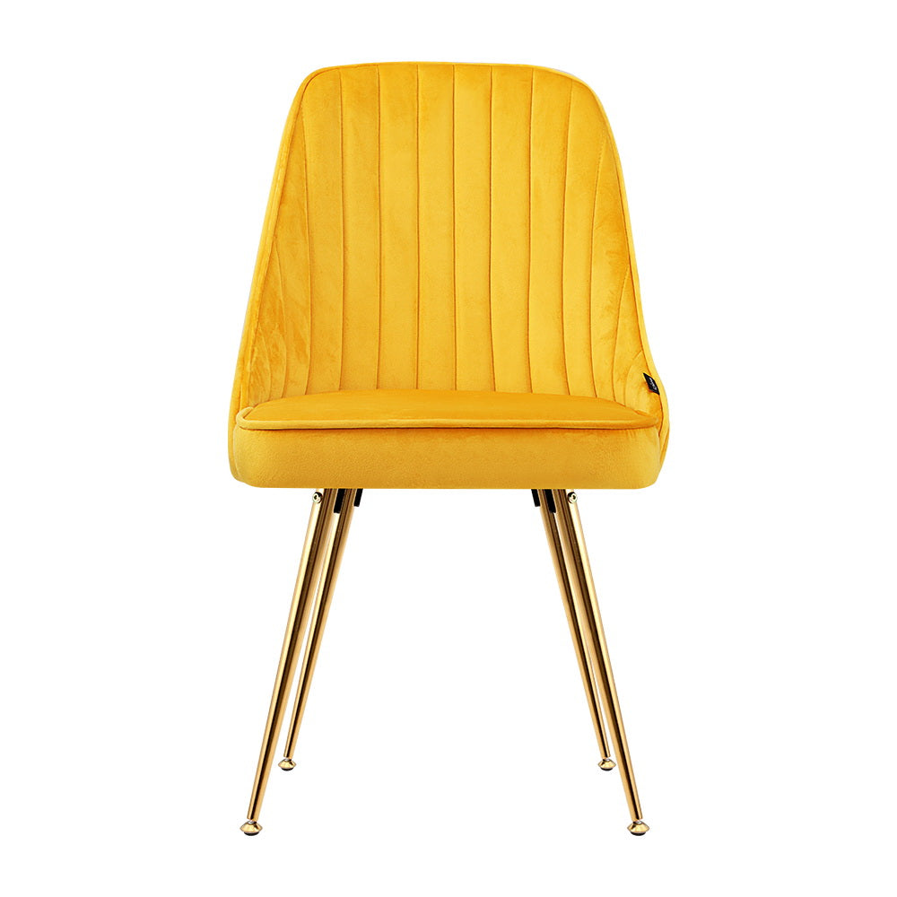 Artiss Set of 2 Dining Chairs Retro Chair Cafe Kitchen Modern Metal Legs Velvet Yellow freeshipping - Awezingly