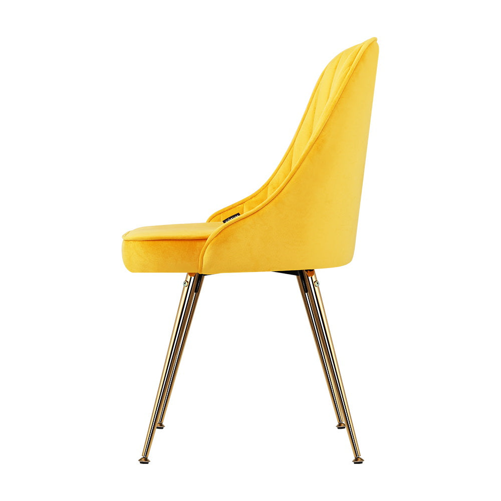Artiss Set of 2 Dining Chairs Retro Chair Cafe Kitchen Modern Metal Legs Velvet Yellow freeshipping - Awezingly