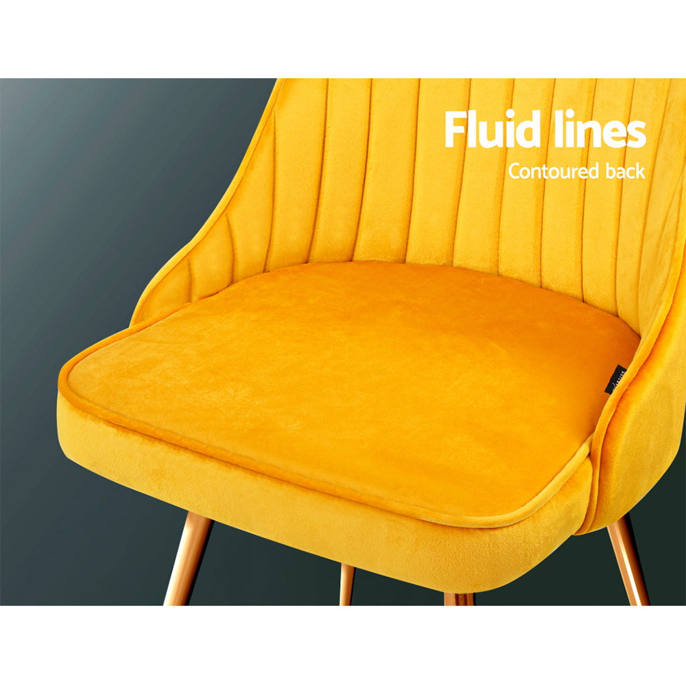 Artiss Set of 2 Dining Chairs Retro Chair Cafe Kitchen Modern Metal Legs Velvet Yellow freeshipping - Awezingly