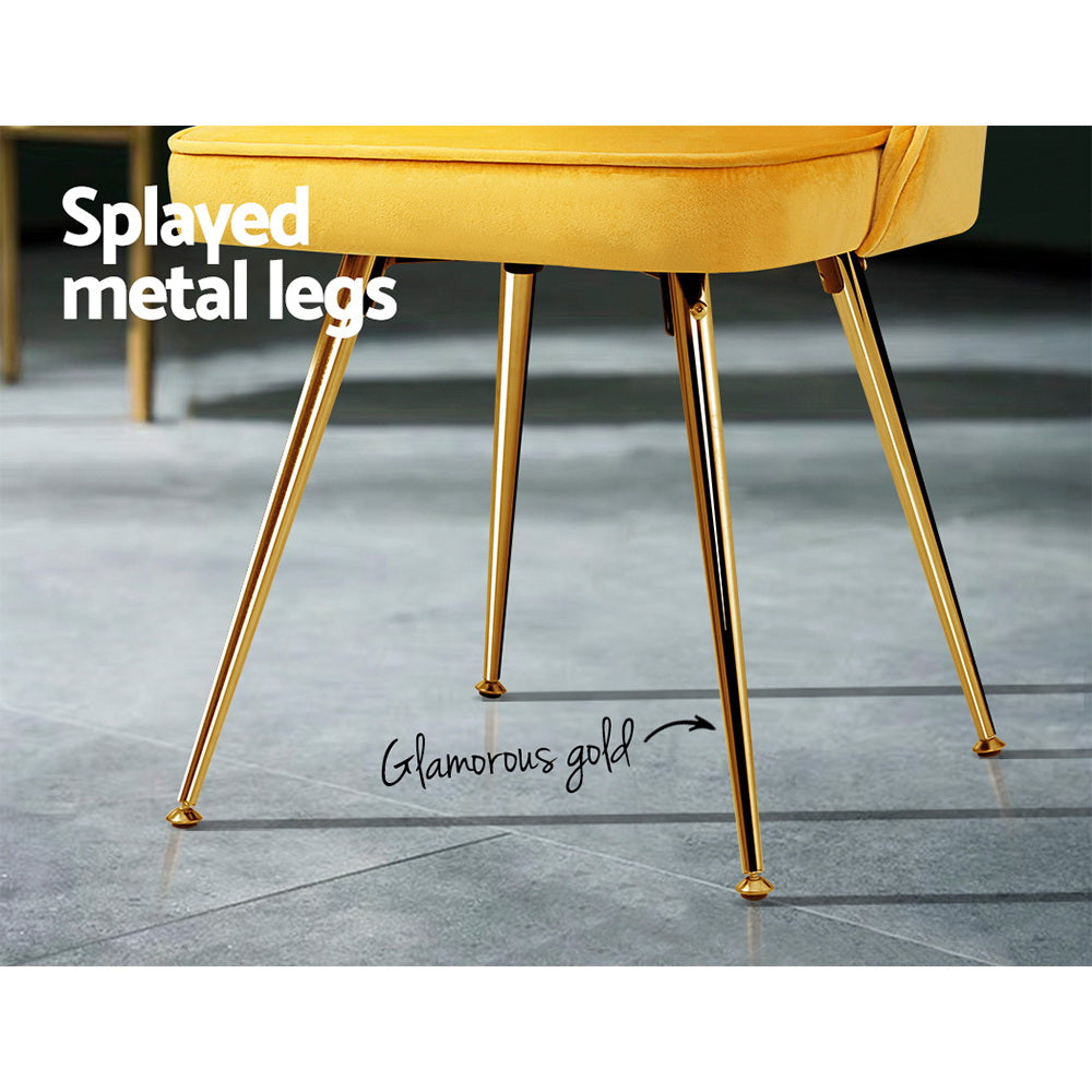 Artiss Set of 2 Dining Chairs Retro Chair Cafe Kitchen Modern Metal Legs Velvet Yellow freeshipping - Awezingly
