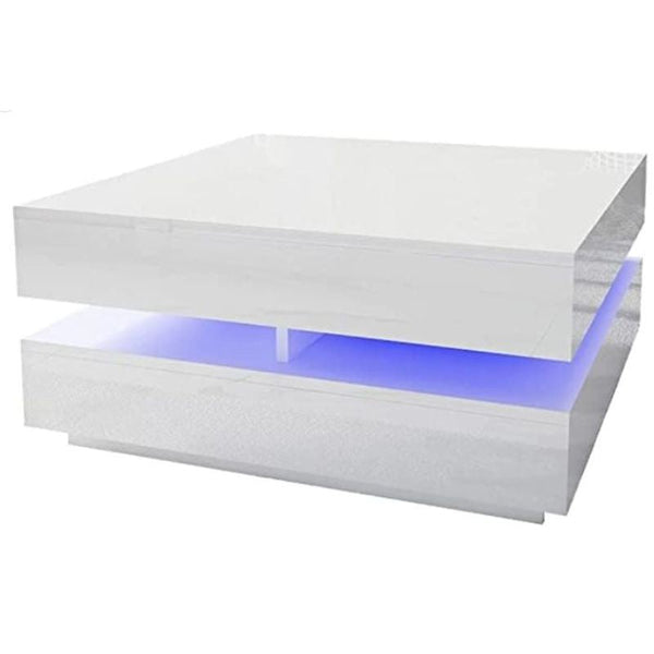 Modern Large High Gloss Coffee Table With LED Lights White Does not apply