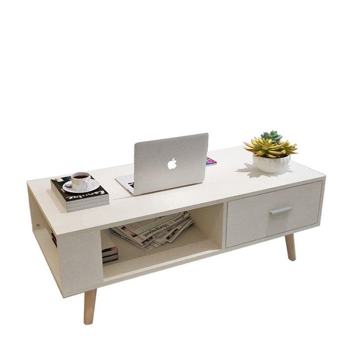 White Coffee Table Storage Drawer & Open Shelf With Wooden Legs Does not apply