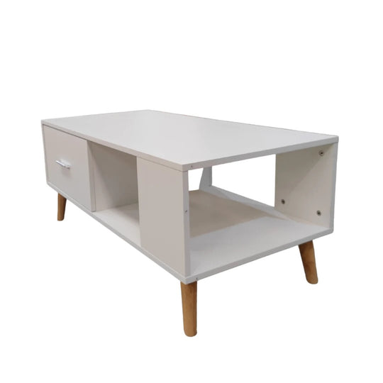 White Coffee Table Storage Drawer & Open Shelf With Wooden Legs Does not apply