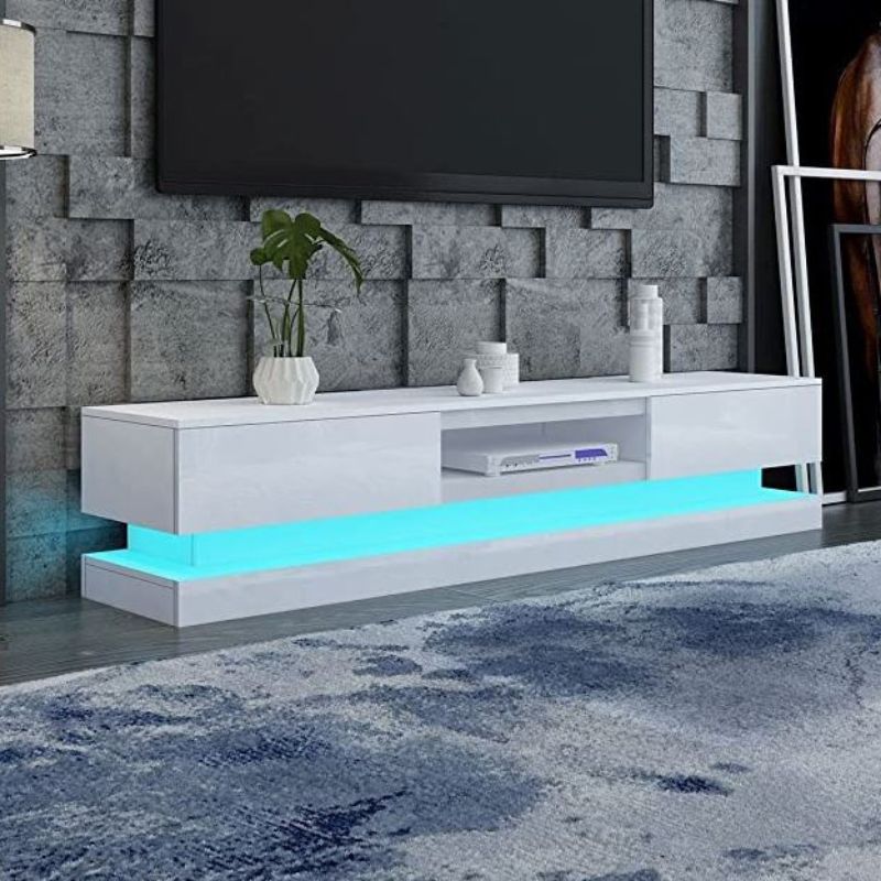 Modern High Gloss LED RGB TV Entertainment Unit with Storage 220cm - White Does not apply