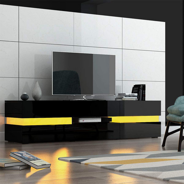 Modern High Gloss Front TV Entertainment Unit 177cm LED Storage Drawer - Black Does not apply