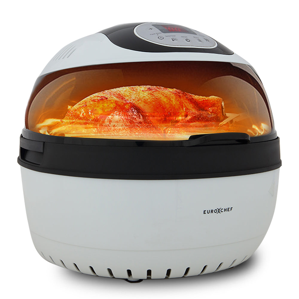 EUROCHEF 10L Electric Digital Air Fryer with Rotisserie, Rotating Fry Basket, Rack and Tongs, White EuroChef