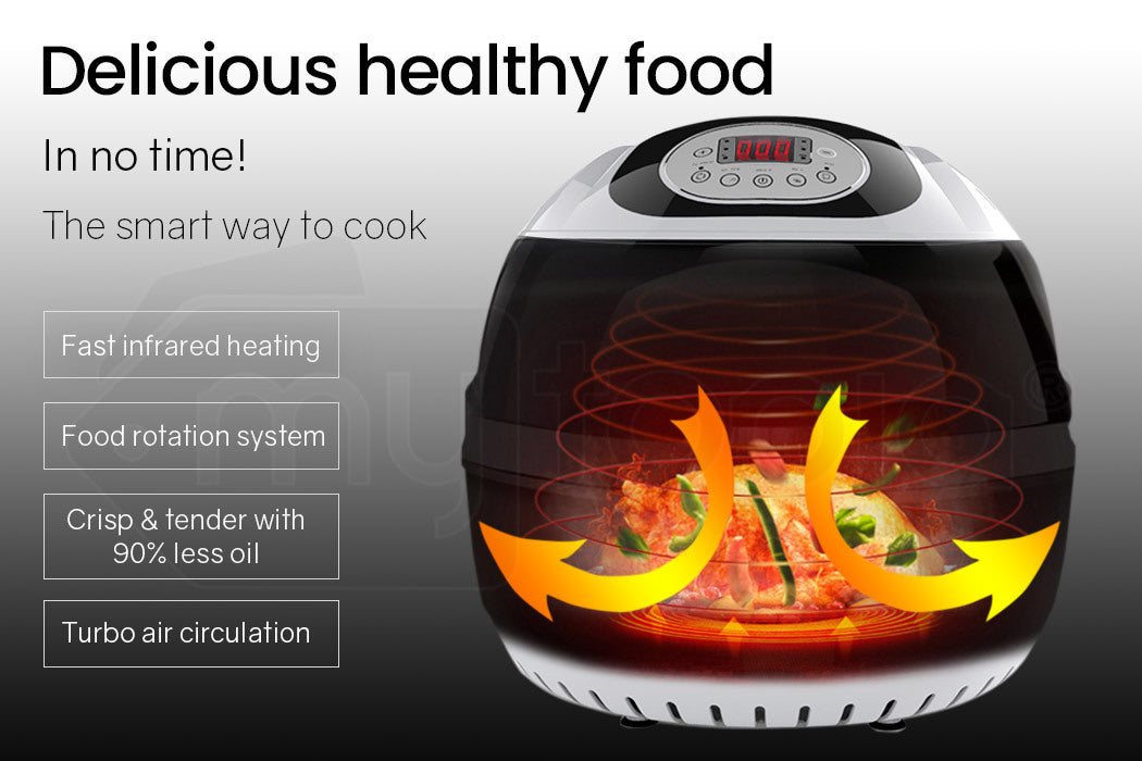 EUROCHEF 10L Electric Digital Air Fryer with Rotisserie, Rotating Fry Basket, Rack and Tongs, White EuroChef
