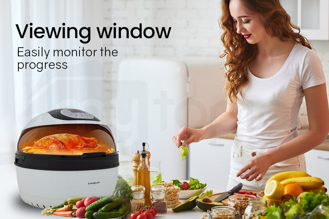 EUROCHEF 10L Electric Digital Air Fryer with Rotisserie, Rotating Fry Basket, Rack and Tongs, White EuroChef