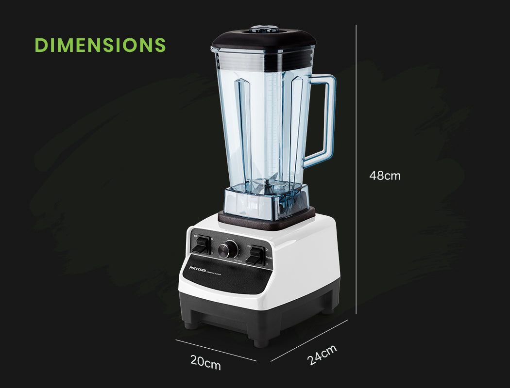 POLYCOOL 2L 2200W Commercial-Grade Blender with BPA-Free Jug for Drink, Smoothie, Food, Ice, White Polycool