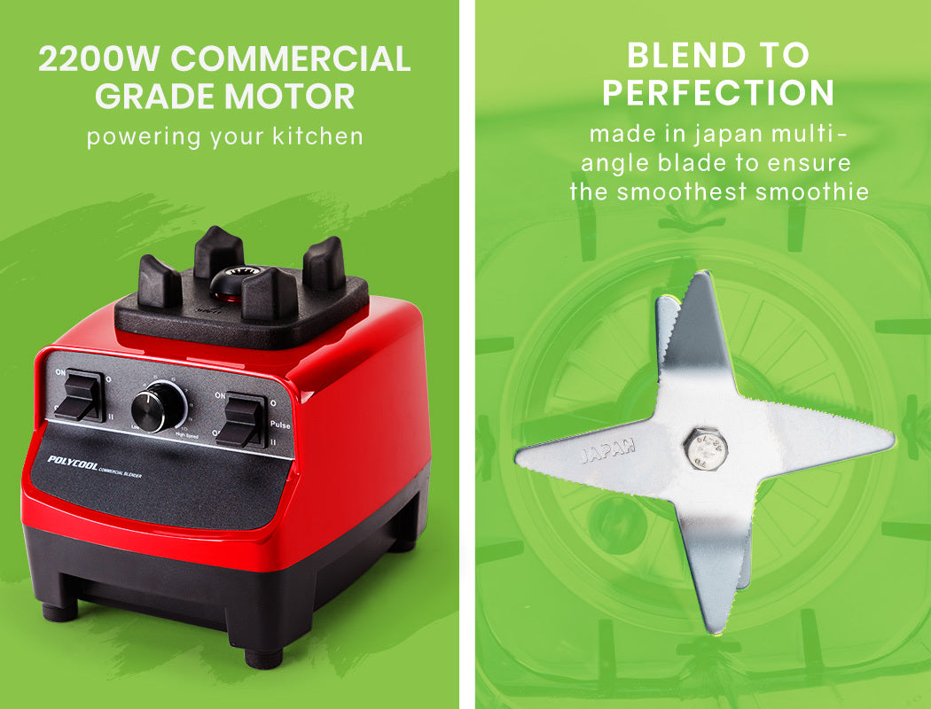 POLYCOOL 2L Commercial Blender Mixer Food Processor Smoothie Ice Crush Red Fruit Polycool