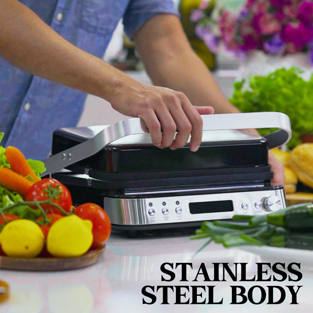 EUROCHEF Smart Multi Contact Grill Sandwich Press Panini Waffle Maker Griddle Stainless Steel EuroChef