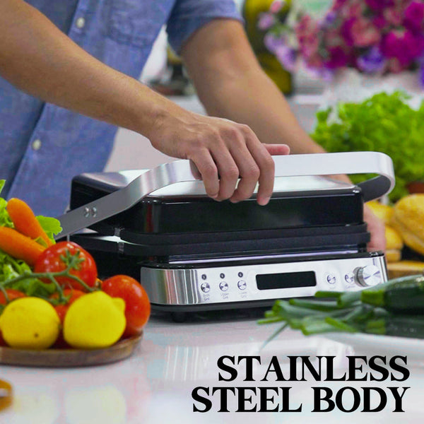 EUROCHEF Smart Multi Contact Grill Sandwich Press Panini Waffle Maker Griddle Stainless Steel EuroChef