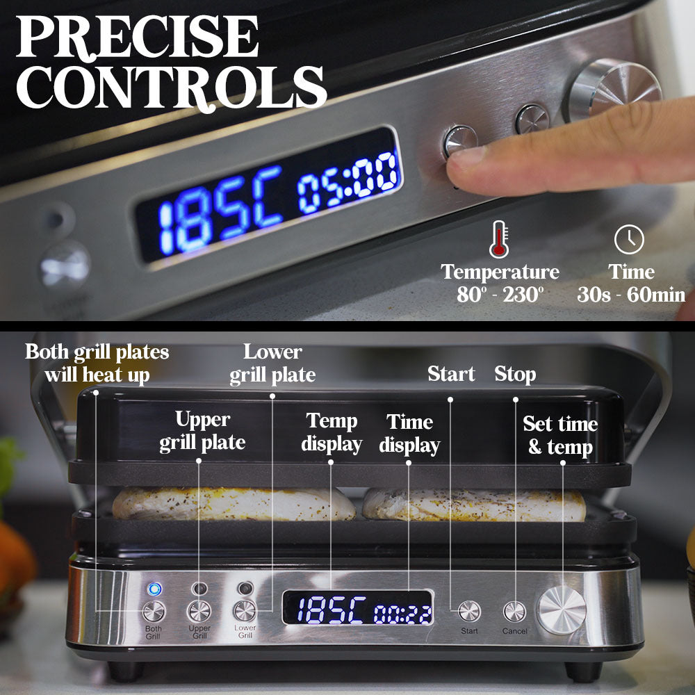 EUROCHEF Smart Multi Contact Grill Sandwich Press Panini Waffle Maker Griddle Stainless Steel EuroChef