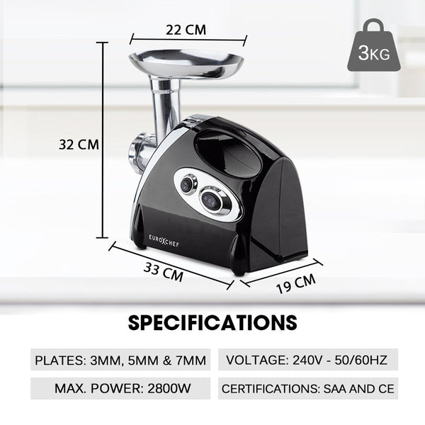 EuroChef 2800W Electric Meat Grinder Mincer Sausage Filler Kibbe Maker Stuffer Kitchen EuroChef