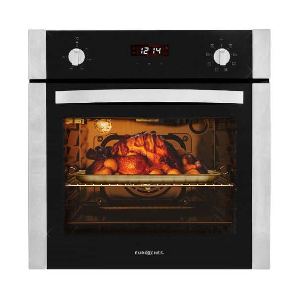 EuroChef 60cm Stainless Built-in 70L Grill 8 Function Fan Forced Electric Wall Oven EuroChef