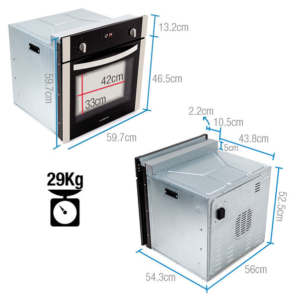 EuroChef 60cm Stainless Built-in 70L Grill 8 Function Fan Forced Electric Wall Oven EuroChef