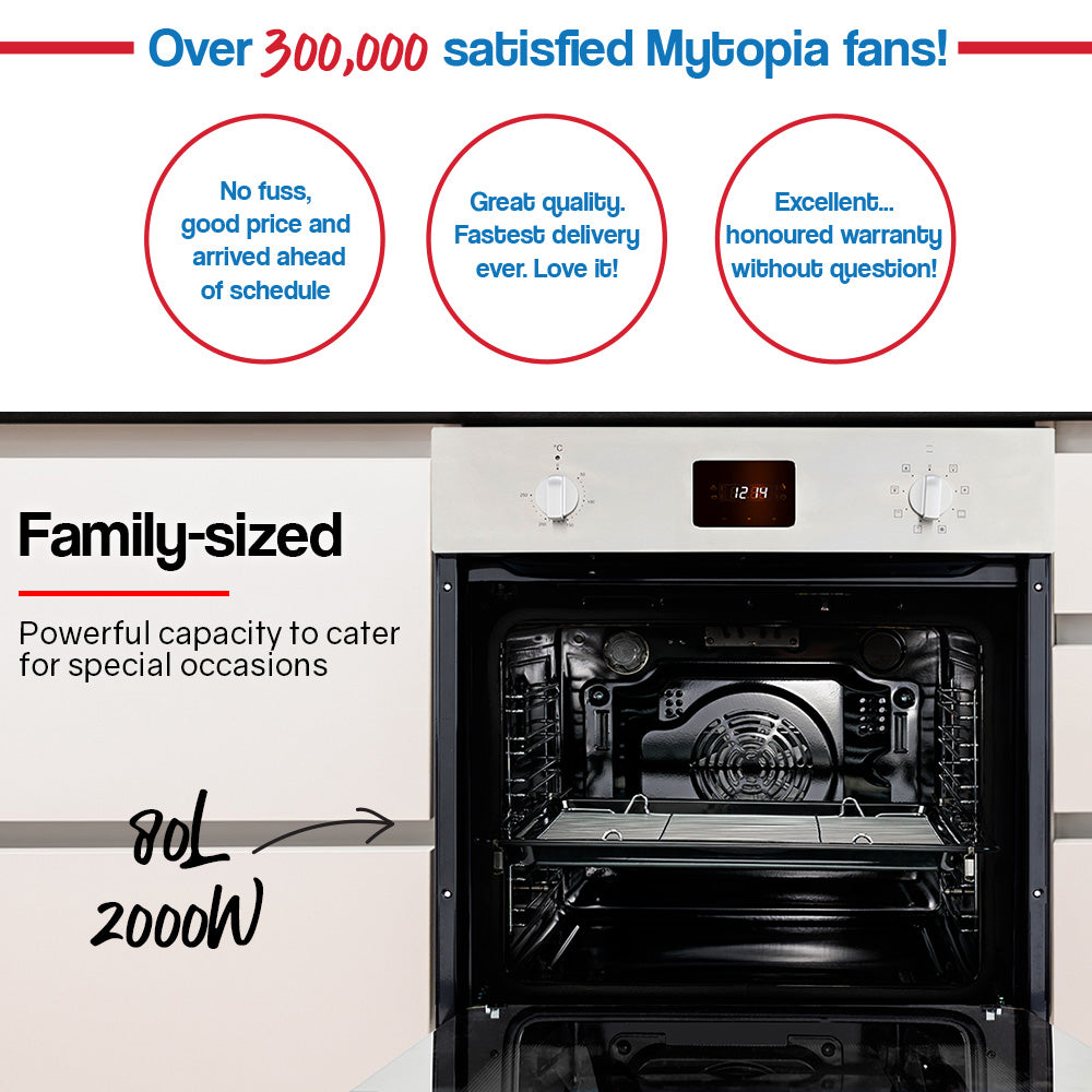 EuroChef 80L Oven Fan Forced Wall Built in Electric Stainless Steel EuroChef