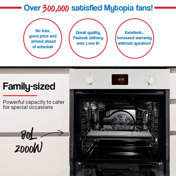 EuroChef 80L Oven Fan Forced Wall Built in Electric Stainless Steel EuroChef
