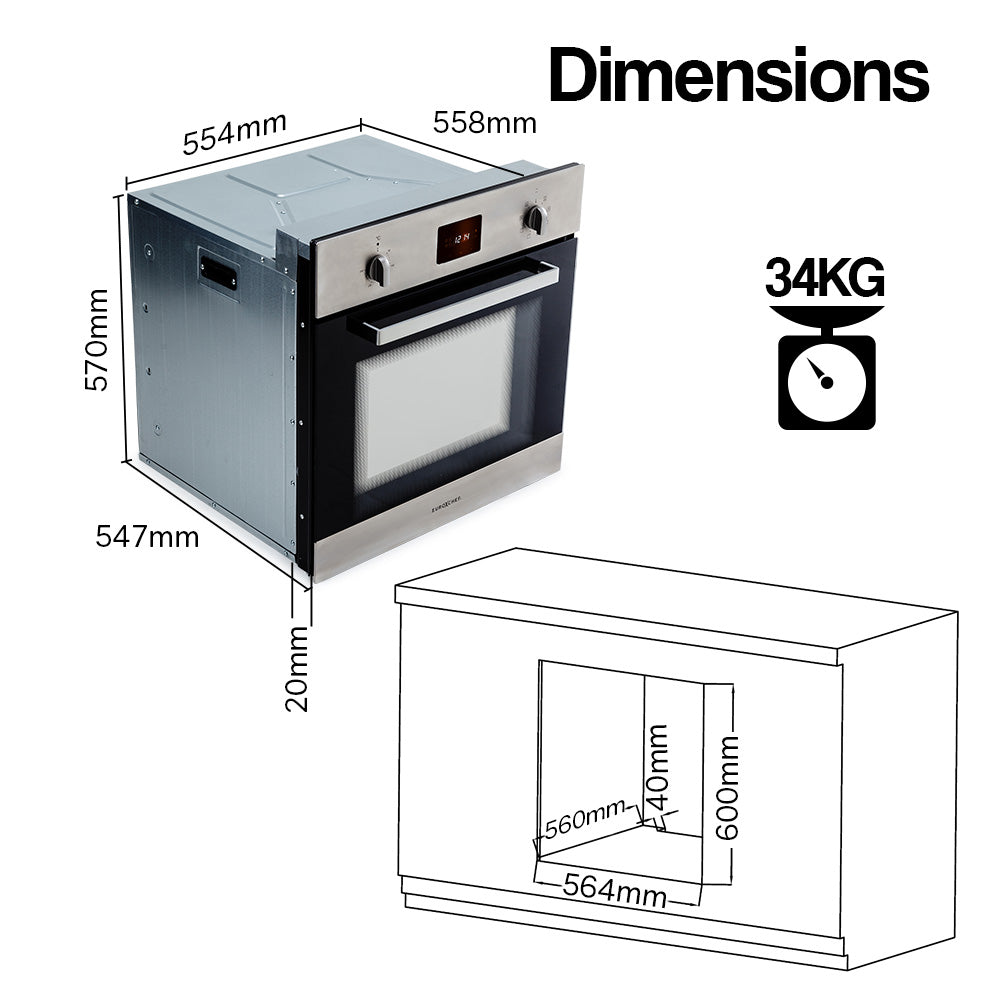 EuroChef 80L Oven Fan Forced Wall Built in Electric Stainless Steel EuroChef