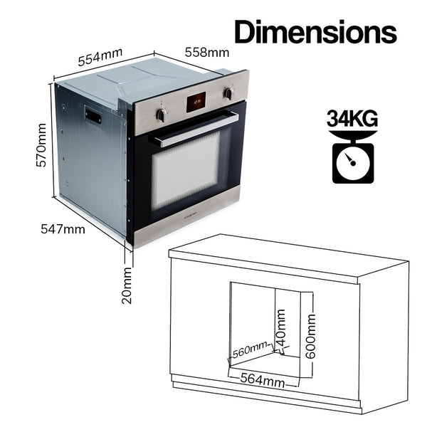 EuroChef 80L Oven Fan Forced Wall Built in Electric Stainless Steel EuroChef
