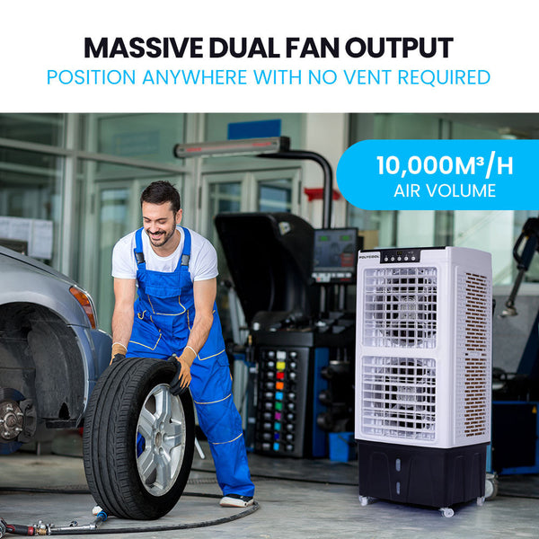 POLYCOOL 35L 220W Portable Evaporative Air Cooler 24 Hour Timer 4 in 1 Cooling Fan w/ Remote Polycool