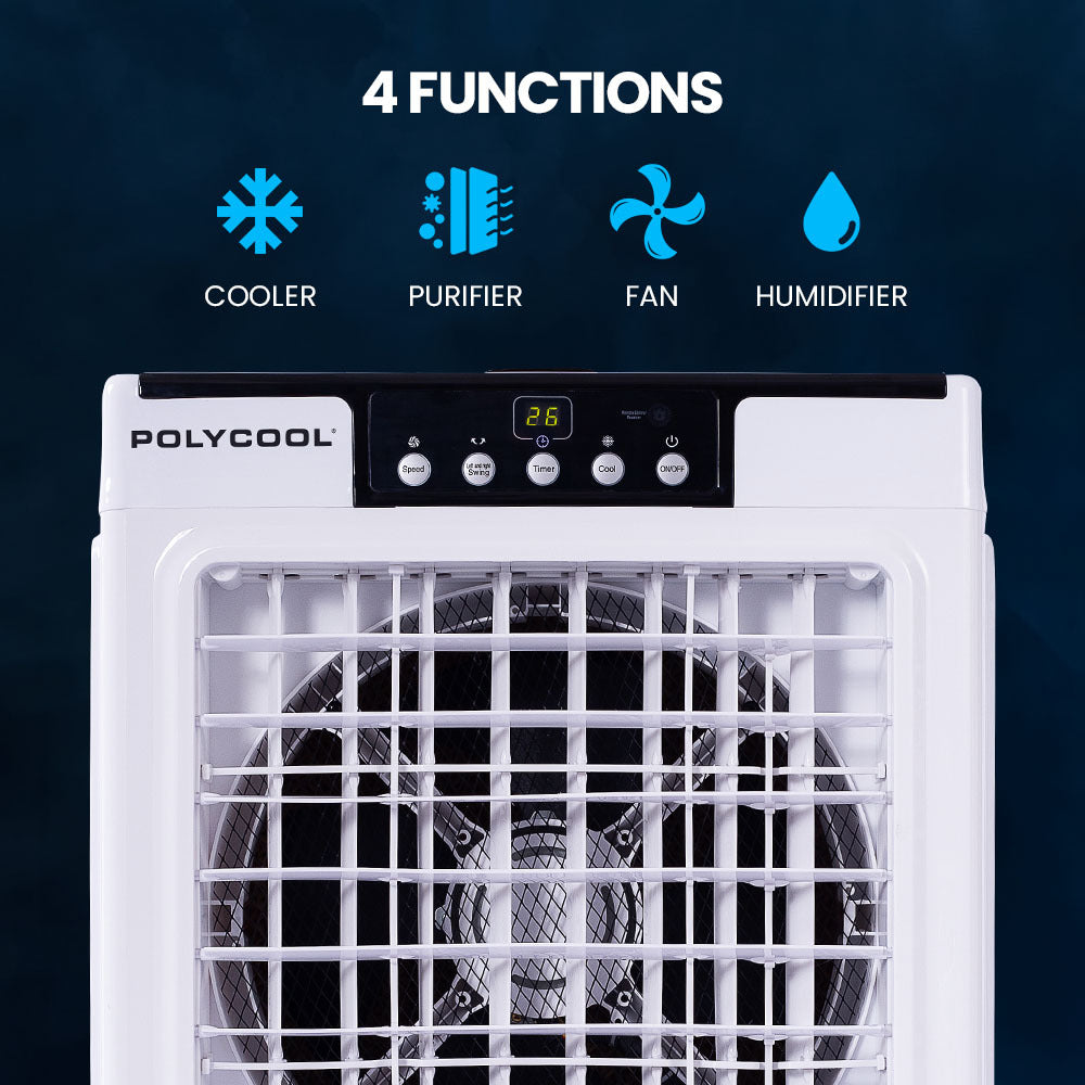 POLYCOOL 35L 220W Portable Evaporative Air Cooler 24 Hour Timer 4 in 1 Cooling Fan w/ Remote Polycool