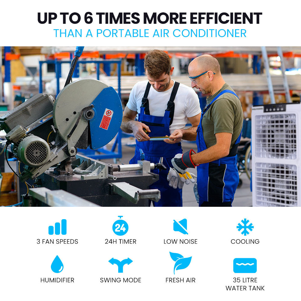 POLYCOOL 35L 220W Portable Evaporative Air Cooler 24 Hour Timer 4 in 1 Cooling Fan w/ Remote Polycool