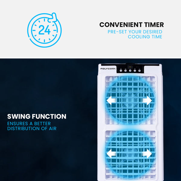 POLYCOOL 35L 220W Portable Evaporative Air Cooler 24 Hour Timer 4 in 1 Cooling Fan w/ Remote Polycool