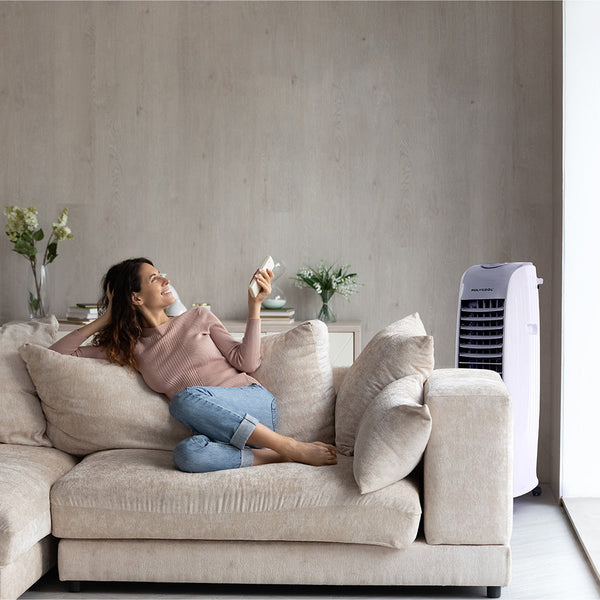 POLYCOOL 8L Portable Evaporative Air Cooler 24 Hour Timer 4 in 1 Cooling Fan, Grey and White Polycool