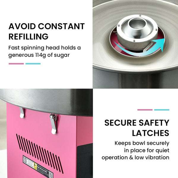 EUROCHEF 1000W Commercial Cotton Candy Machine Fairy Floss Maker with Transparent Shield EuroChef