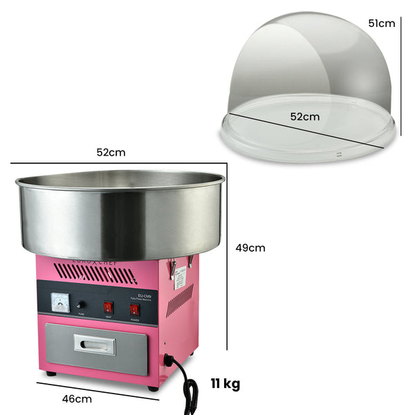 EUROCHEF 1000W Commercial Cotton Candy Machine Fairy Floss Maker with Transparent Shield EuroChef
